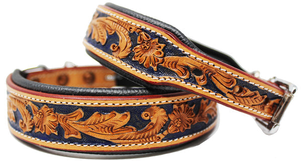 Dog Puppy Collar Cow Leather Padded Canine Navy 96085