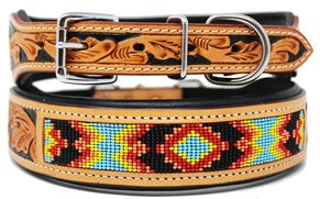 Dog Puppy Collar Beaded Western Cow Leather #96094