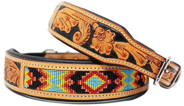 Dog Puppy Collar Beaded Western Cow Leather #96094