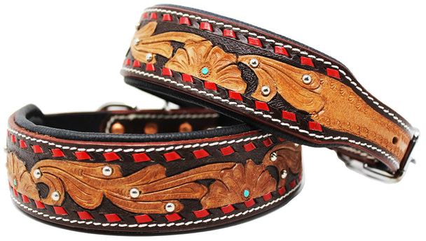 Dog Puppy Collar Genuine Cow Leather Padded Canine #96098