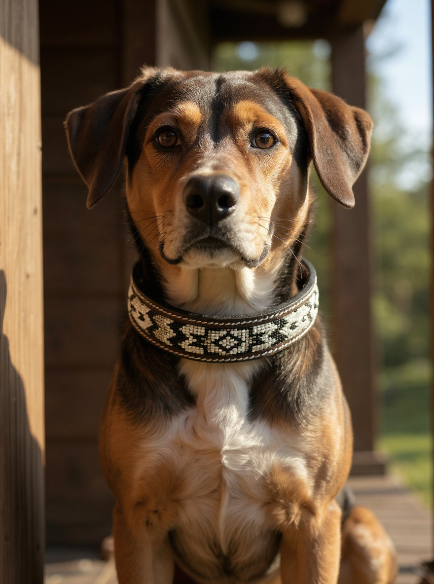 Epic Padded Leather Dog Collar with Beaded Design #A