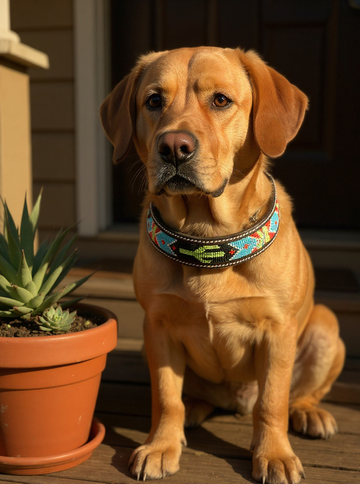 Epic Padded Leather Dog Collar with Cactus Beaded Design #B
