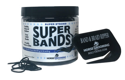 Super Bands container with a band and braid ripper on a white background