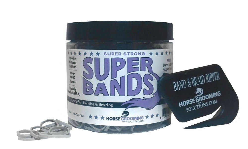 Super Bands container with bands and a band braidripper on a white background