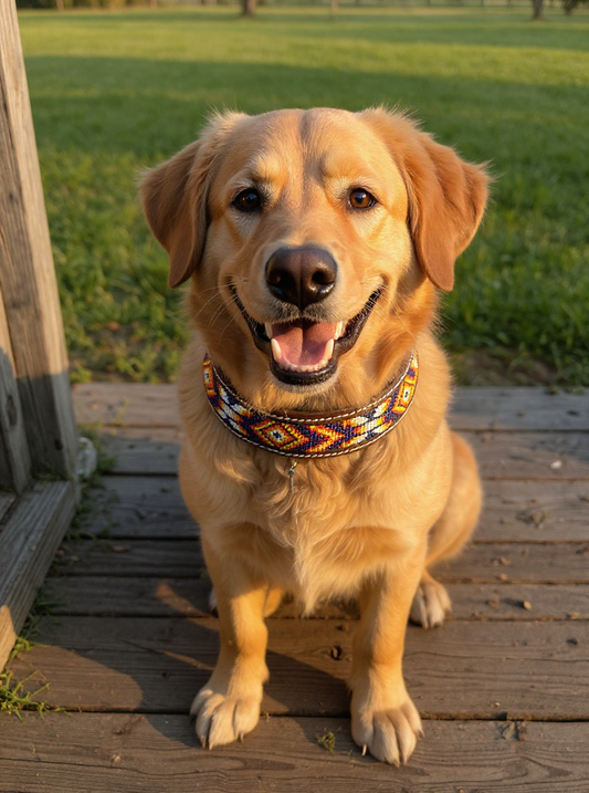 Epic Padded Leather Dog Collar with Beaded Design C