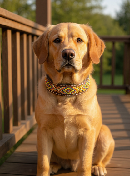 Epic Padded Leather Dog Collar with Beaded Design E