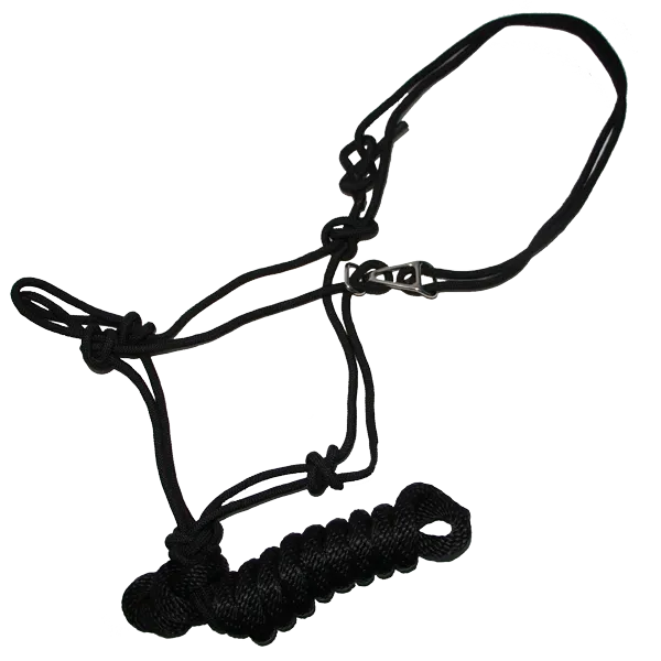 Easy-On Horse Rope Halter w/ 8' Detachable Lead Black