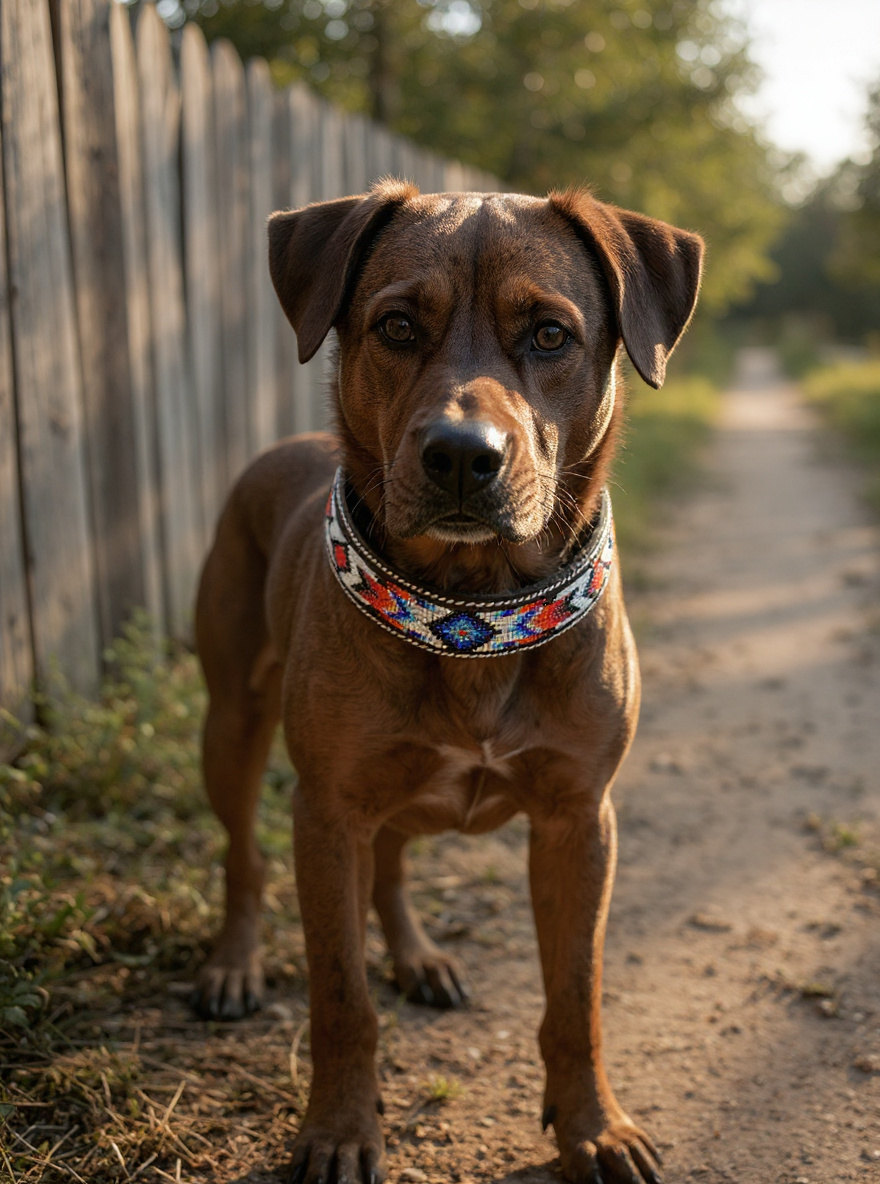 Epic Padded Leather Dog Collar with Beaded Design F