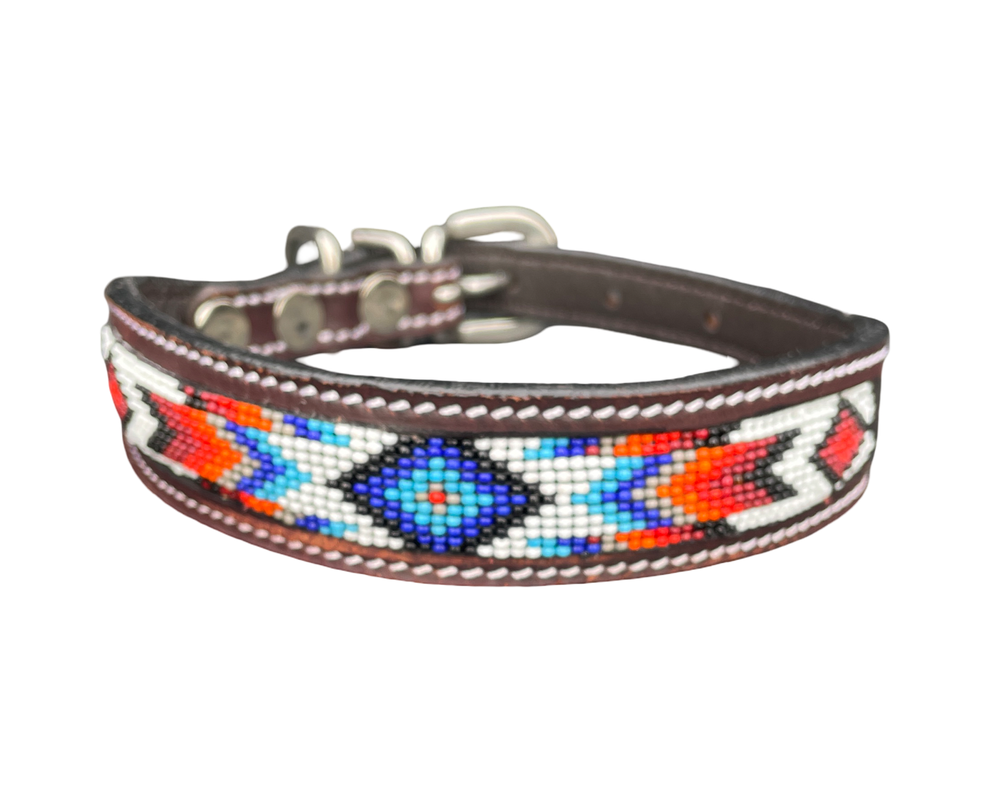 Epic Padded Leather Dog Collar with Beaded Design F