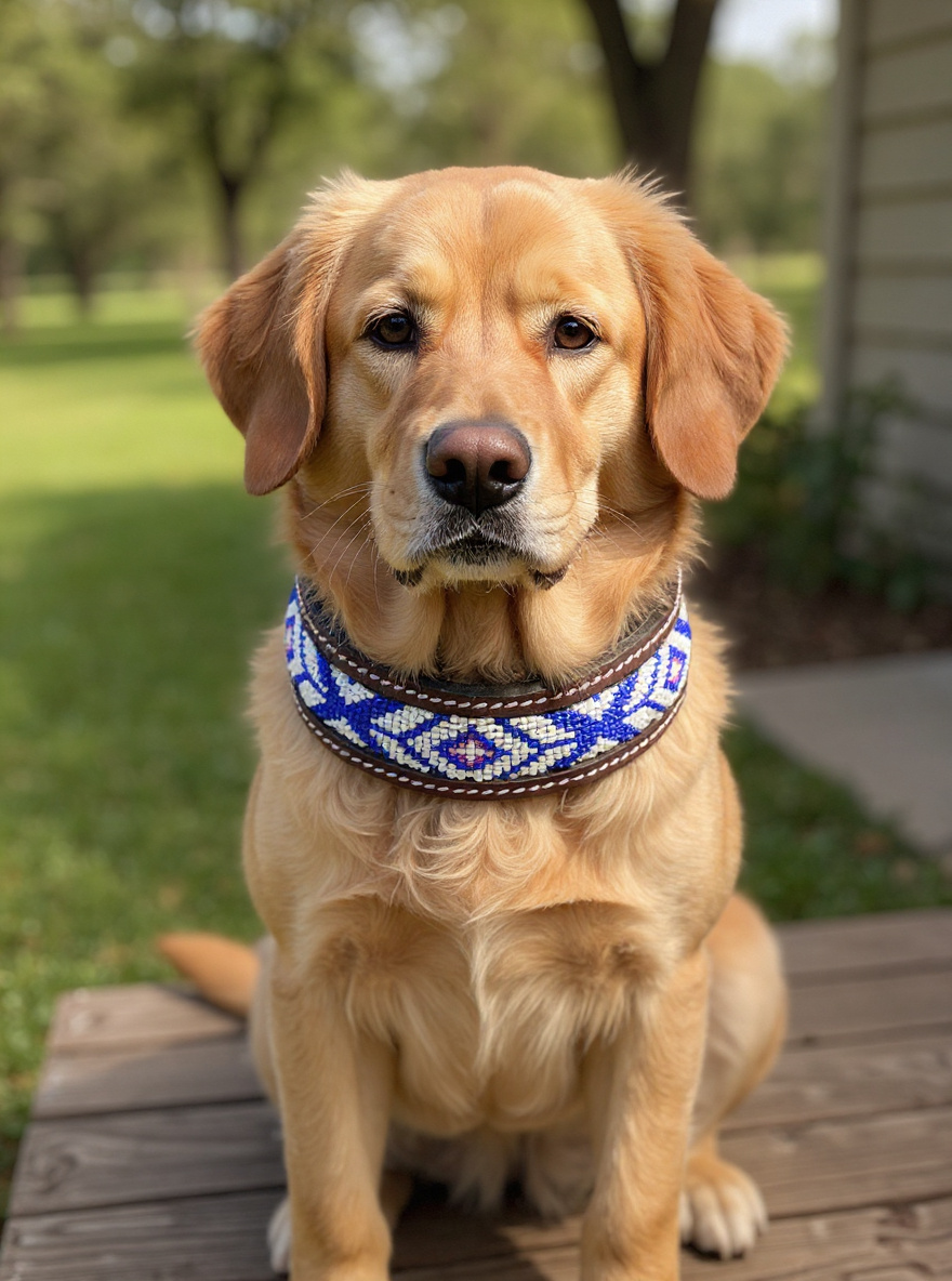 Epic Padded Leather Dog Collar with Beaded Design #G