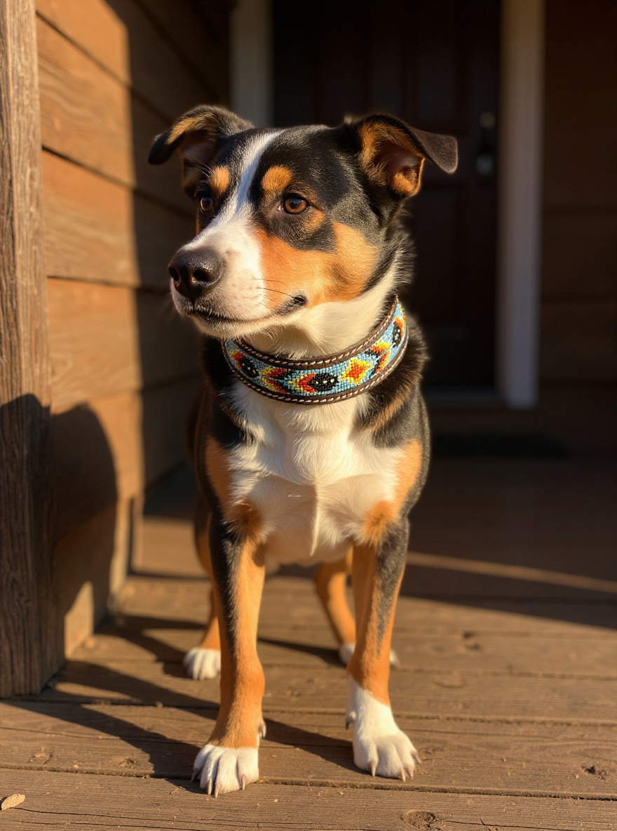 Epic Padded Leather Dog Collar with Beaded Design #I