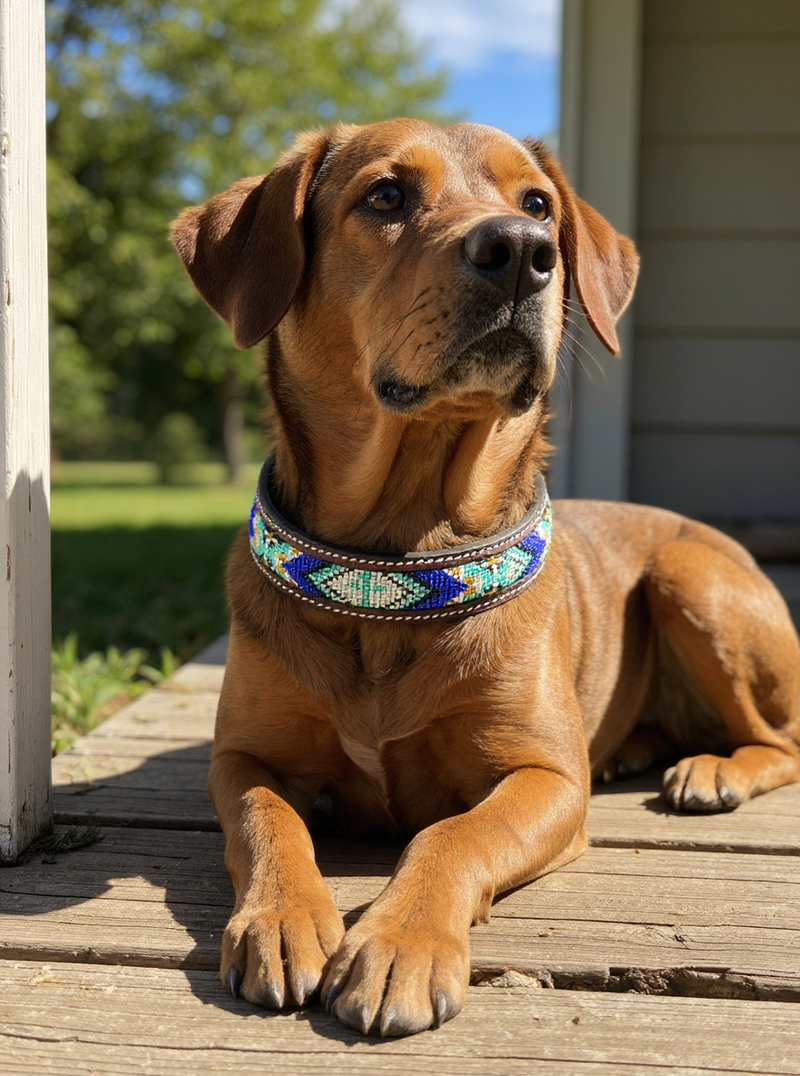 Epic Padded Leather Dog Collar with Beaded Design J