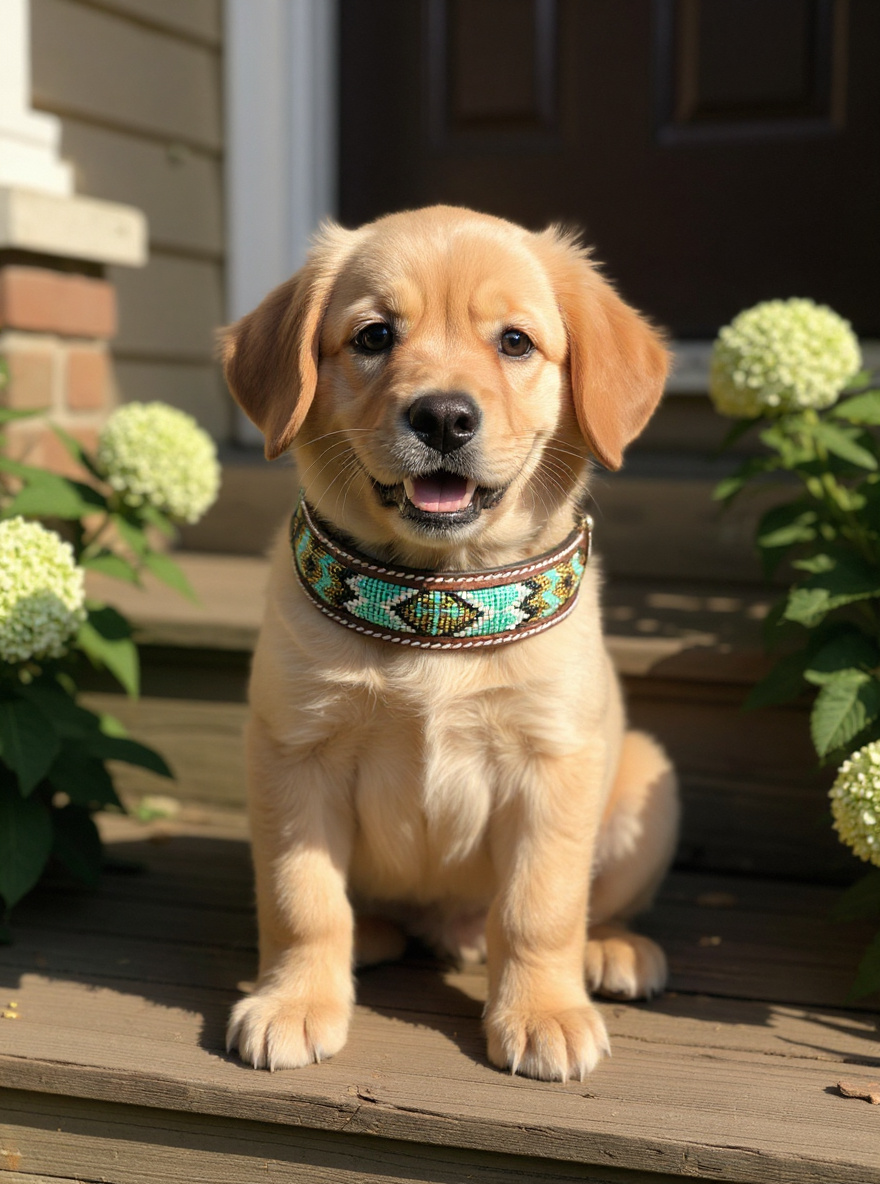 Epic Padded Leather Dog Collar with Beaded Design #K
