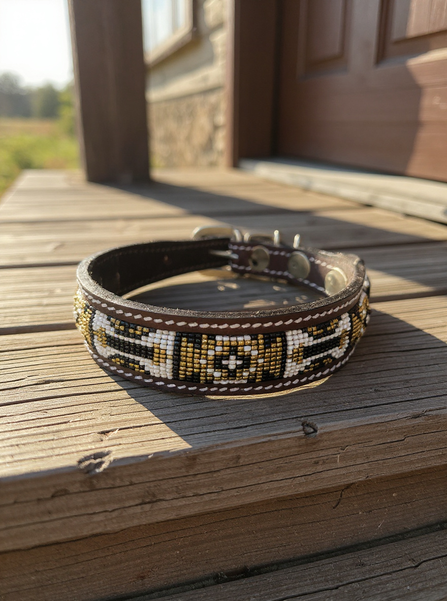 Epic Padded Leather Dog Collar with Beaded Design #L