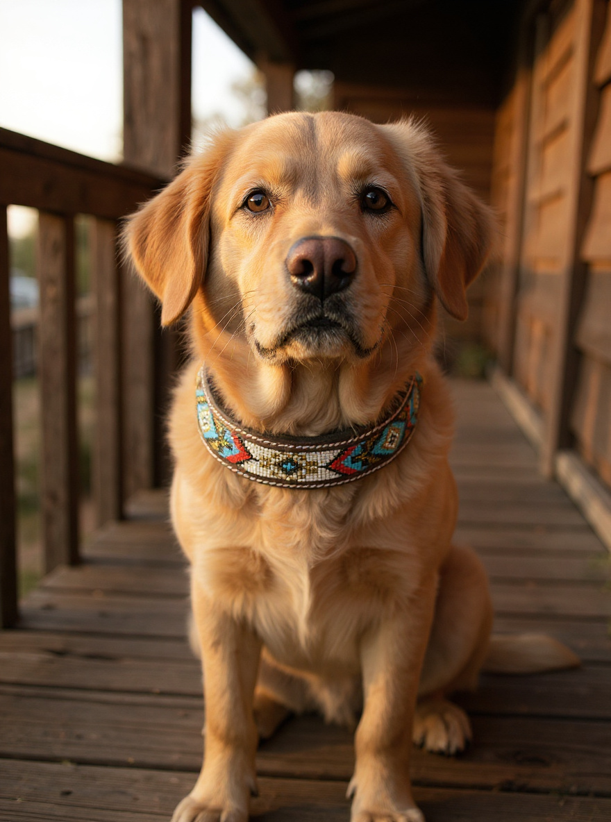Epic Padded Leather Dog Collar with Beaded Design #N
