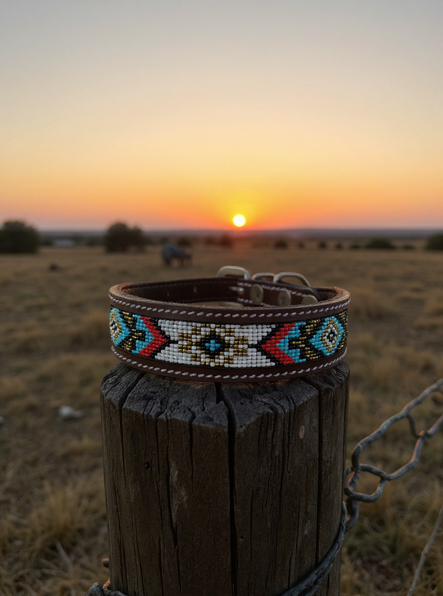 Epic Padded Leather Dog Collar with Beaded Design #N