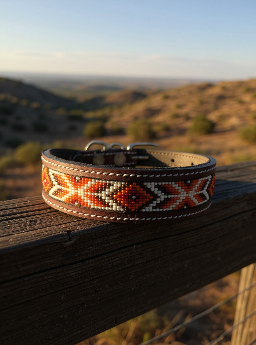 Epic Padded Leather Dog Collar with Beaded Design #Q