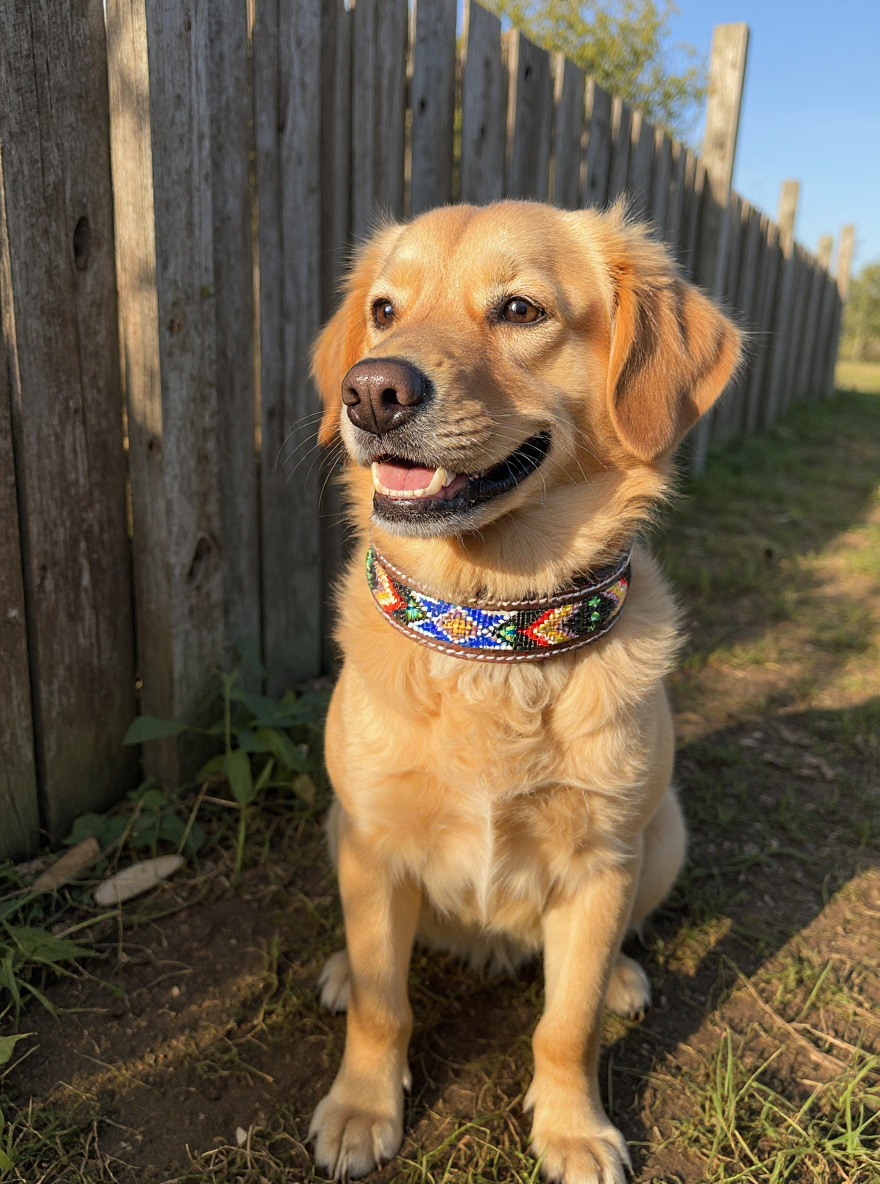 Epic Padded Leather Dog Collar with Beaded Design #R