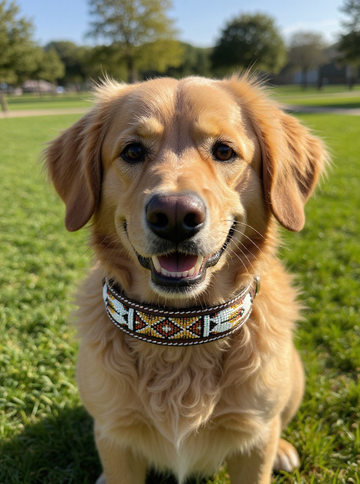 Epic Padded Leather Dog Collar with Beaded Design #S