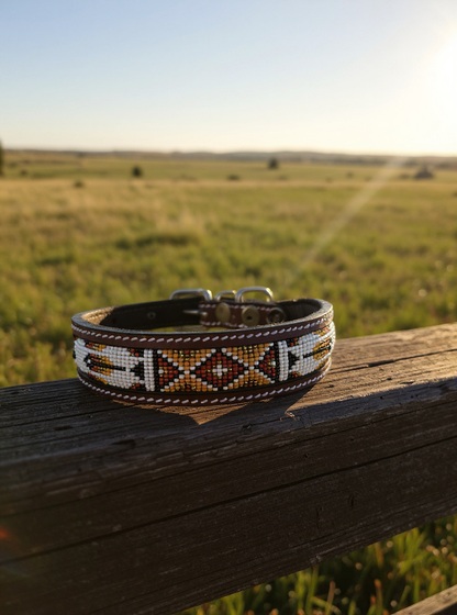 Epic Padded Leather Dog Collar with Beaded Design S