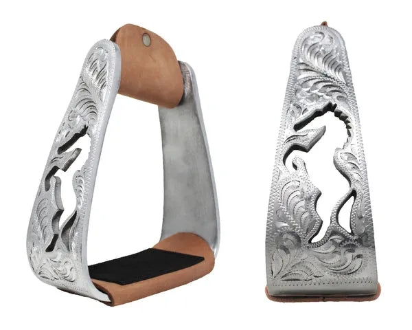 Western Lightweight Aluminum Angled Engraved Standing Horse Cut-Out