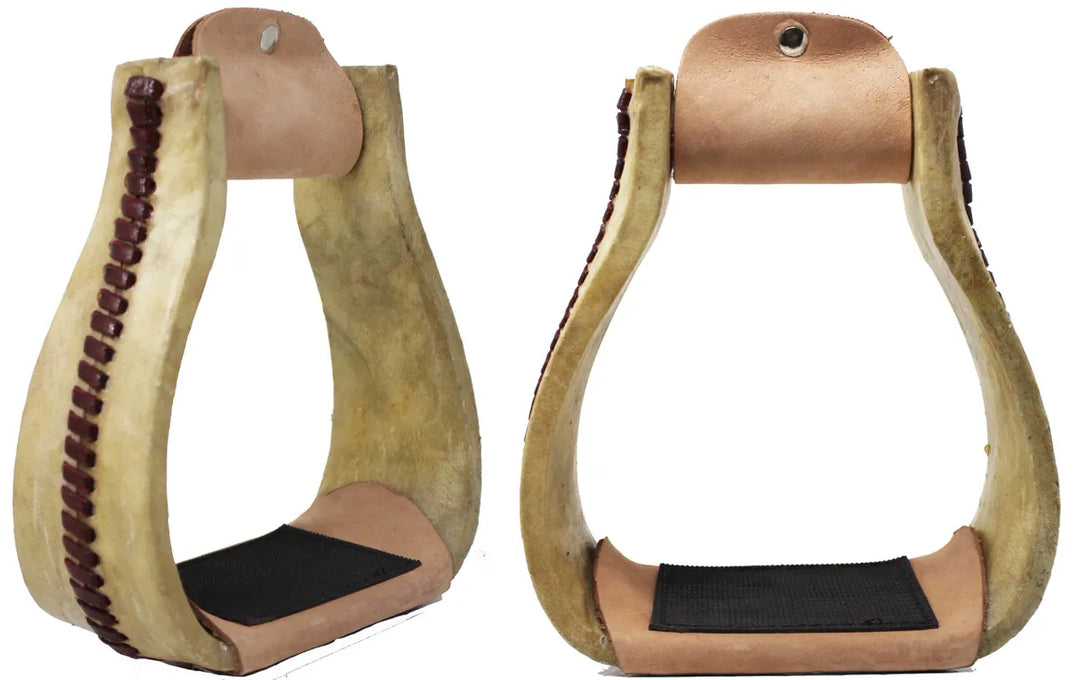 5-3/4" Wide Rawhide Leather Covered Roper Stirrups #50107