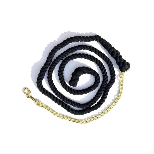 Cotton Lead Rope 3/4" x 8', 24" Chain Brass Plated Bolt Snap Black #18450