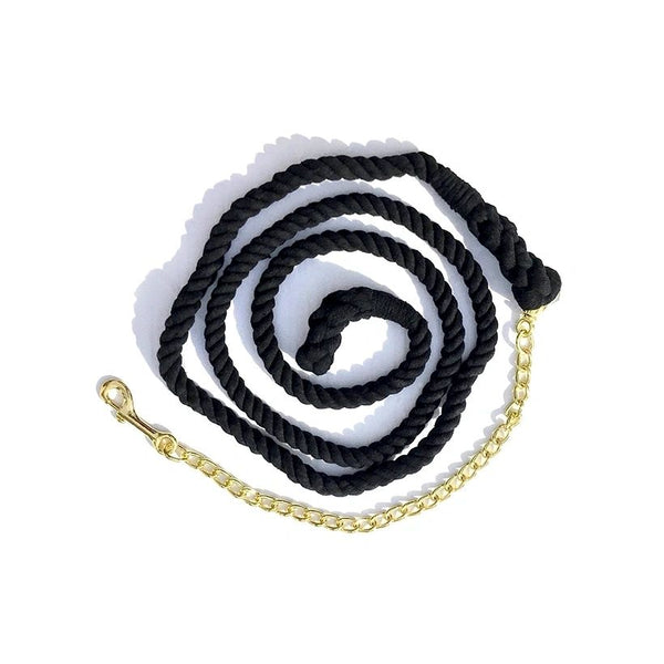 Cotton Lead Rope 3/4" x 8', 24" Chain Brass Plated Bolt Snap Black #18450