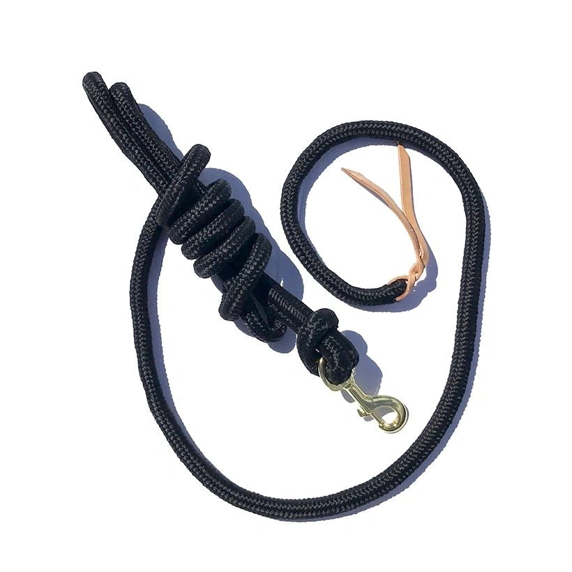 Cowboy Lead Rope 5/8" x 9', Brass Plated Bolt Snap, Leather Popper