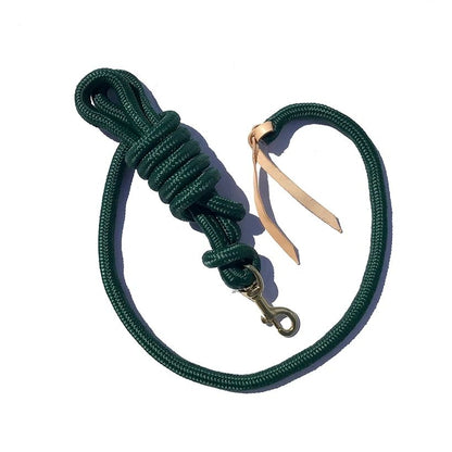 Cowboy Lead Rope 5/8" x 9', Brass Plated Bolt Snap, Leather Popper